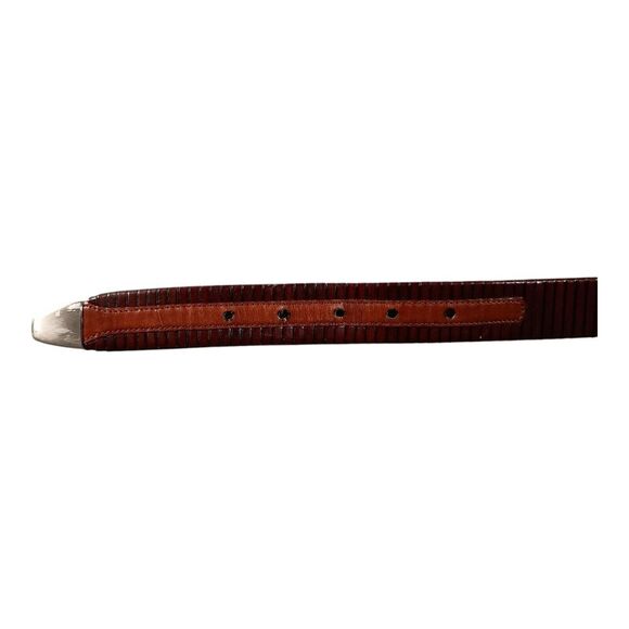 Mezlan Belt Burgundy Brown Vertical Slit Leather Men's 34 - Picture 9 of 9